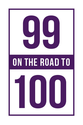 99 On the Road to 100_logo_Purple Text